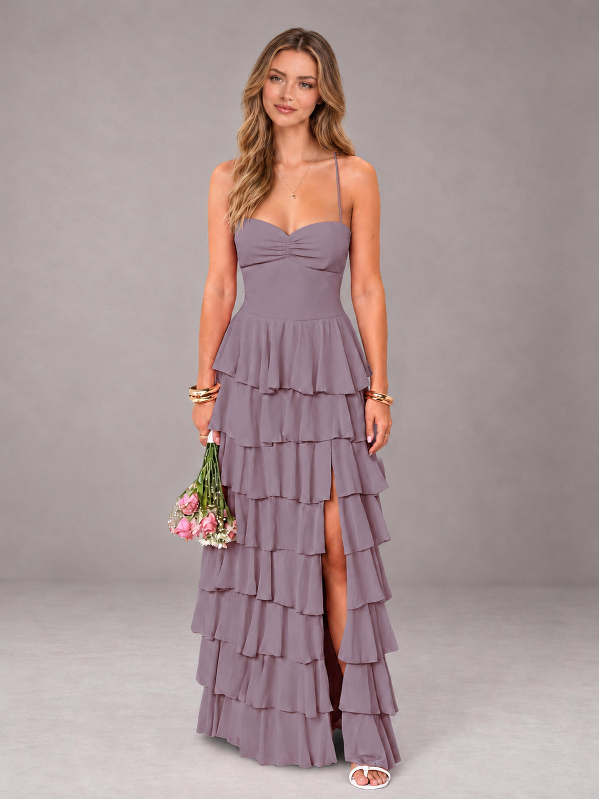 Wisteria Sweetheart Neck Spaghetti Straps Pleated Floor Length Bridesmaid Dress