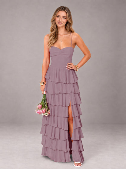 Wisteria Sweetheart Neck Spaghetti Straps Pleated Floor Length Bridesmaid Dress