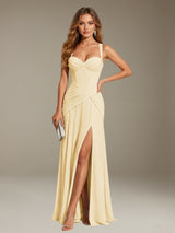 Free Shipping Sweetheart Ruched Mermaid Chiffon Bridesmaid Dress with Side Slit