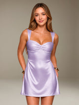 Free Shipping Sweetheart Stretch Satin Ruffled Mini Homecoming Dress with Lace-Up Back