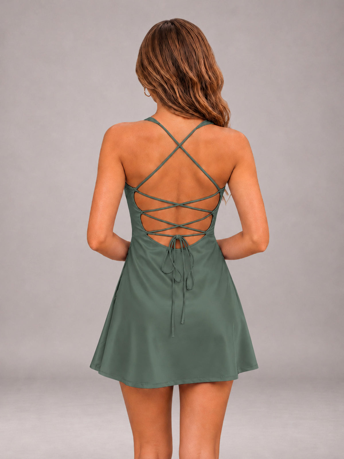 Eucalyptus Sweetheart Stretch Satin Ruffled Mini Lace-Up Back Homecoming Dresses