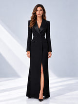 Tailored Fit Double Breasted Peak Lapel Floor-Length Women's Blazer