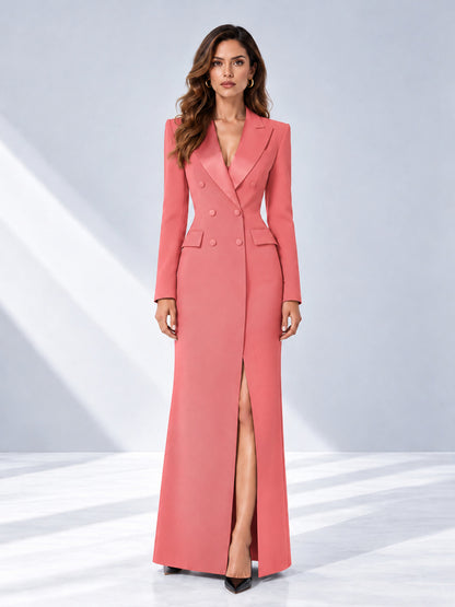 Coral Tailored Fit Double Breasted Peak Lapel Floor-Length Women's Blazer