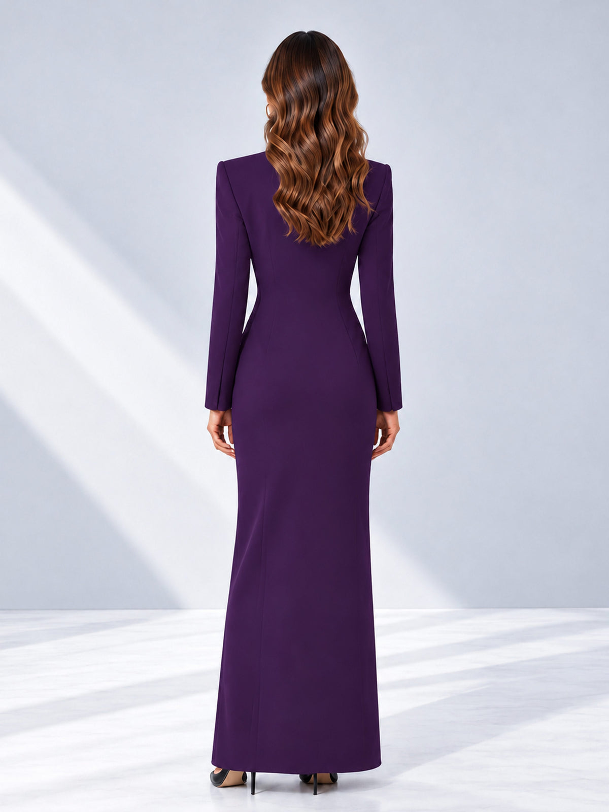 Dark Purple Tailored Fit Double Breasted Peak Lapel Floor-Length Women's Blazer