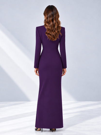 Dark Purple Tailored Fit Double Breasted Peak Lapel Floor-Length Women's Blazer