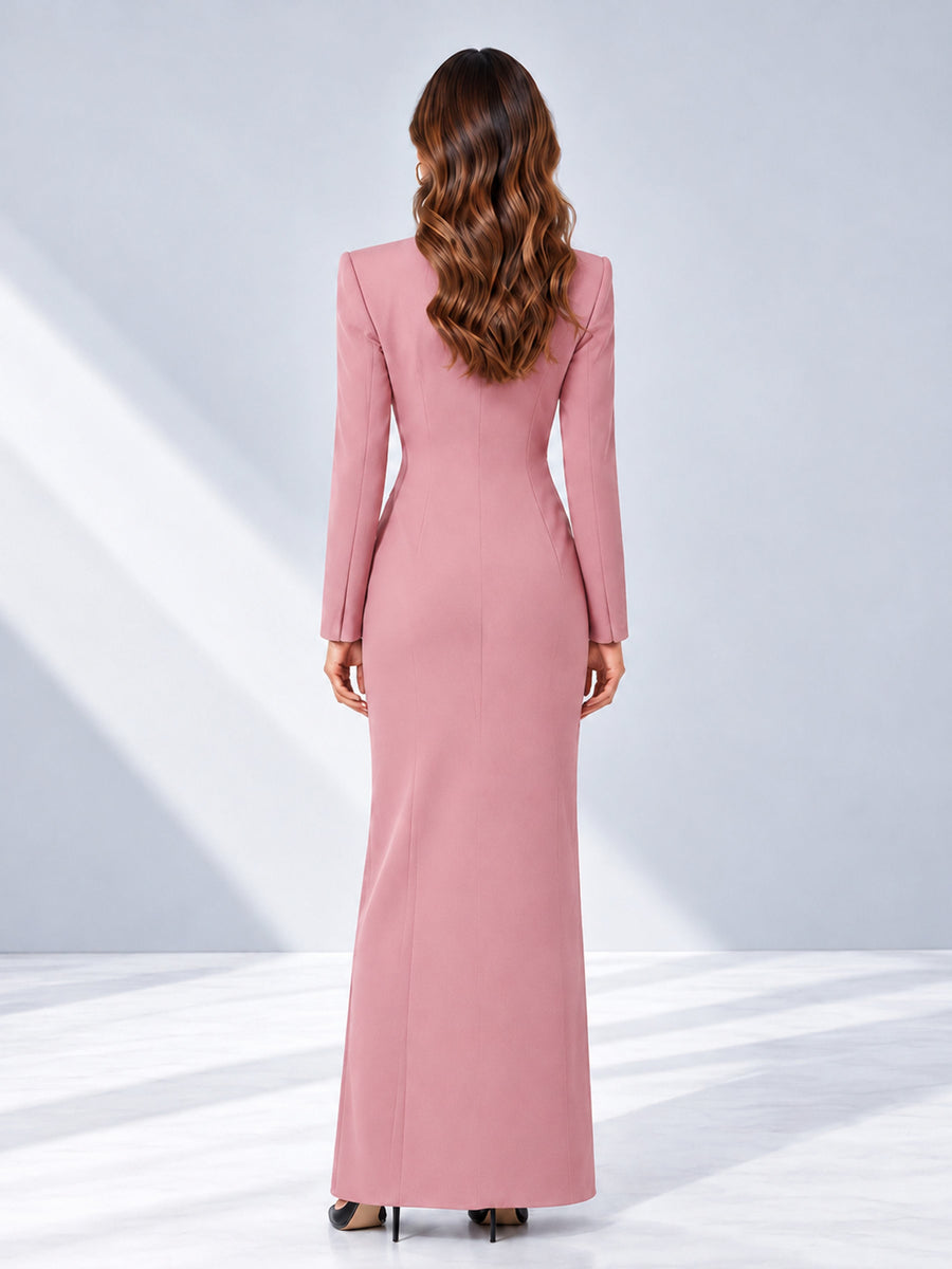 Dusty Rose Tailored Fit Double Breasted Peak Lapel Floor-Length Women's Blazer