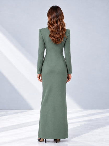Eucalyptus Tailored Fit Double Breasted Peak Lapel Floor-Length Women's Blazer