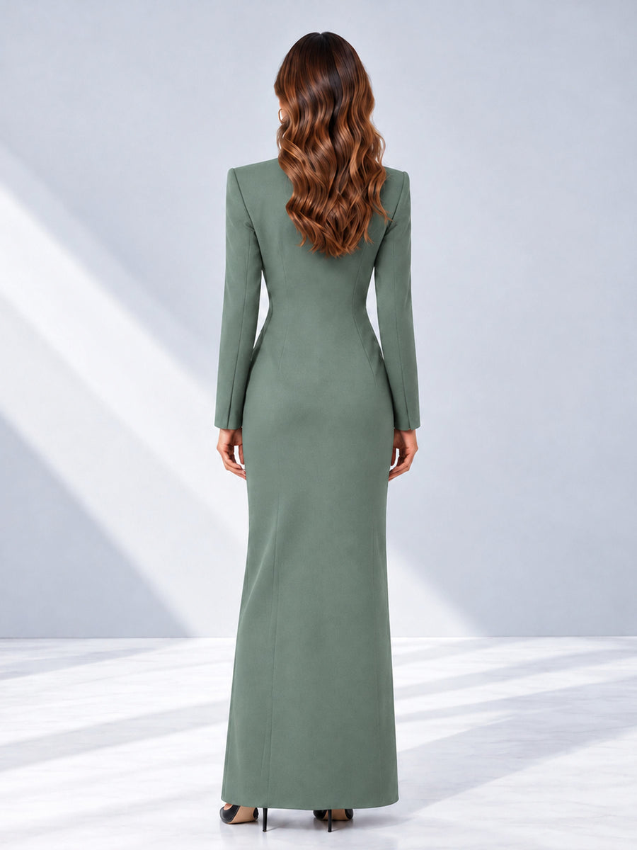 Eucalyptus Tailored Fit Double Breasted Peak Lapel Floor-Length Women's Blazer