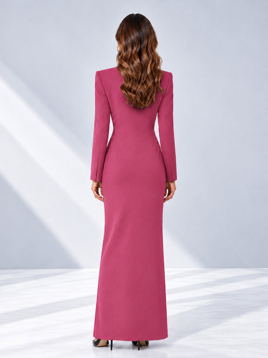 Hot Pink Tailored Fit Double Breasted Peak Lapel Floor-Length Women's Blazer