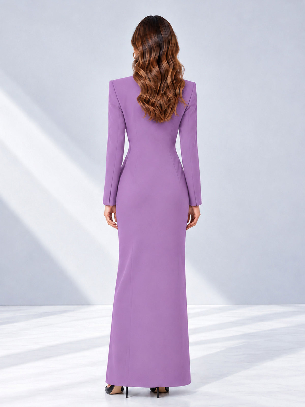 Lilac Tailored Fit Double Breasted Peak Lapel Floor-Length Women's Blazer