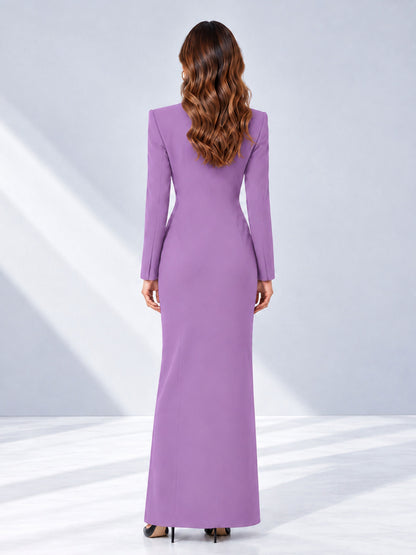 Lilac Tailored Fit Double Breasted Peak Lapel Floor-Length Women's Blazer