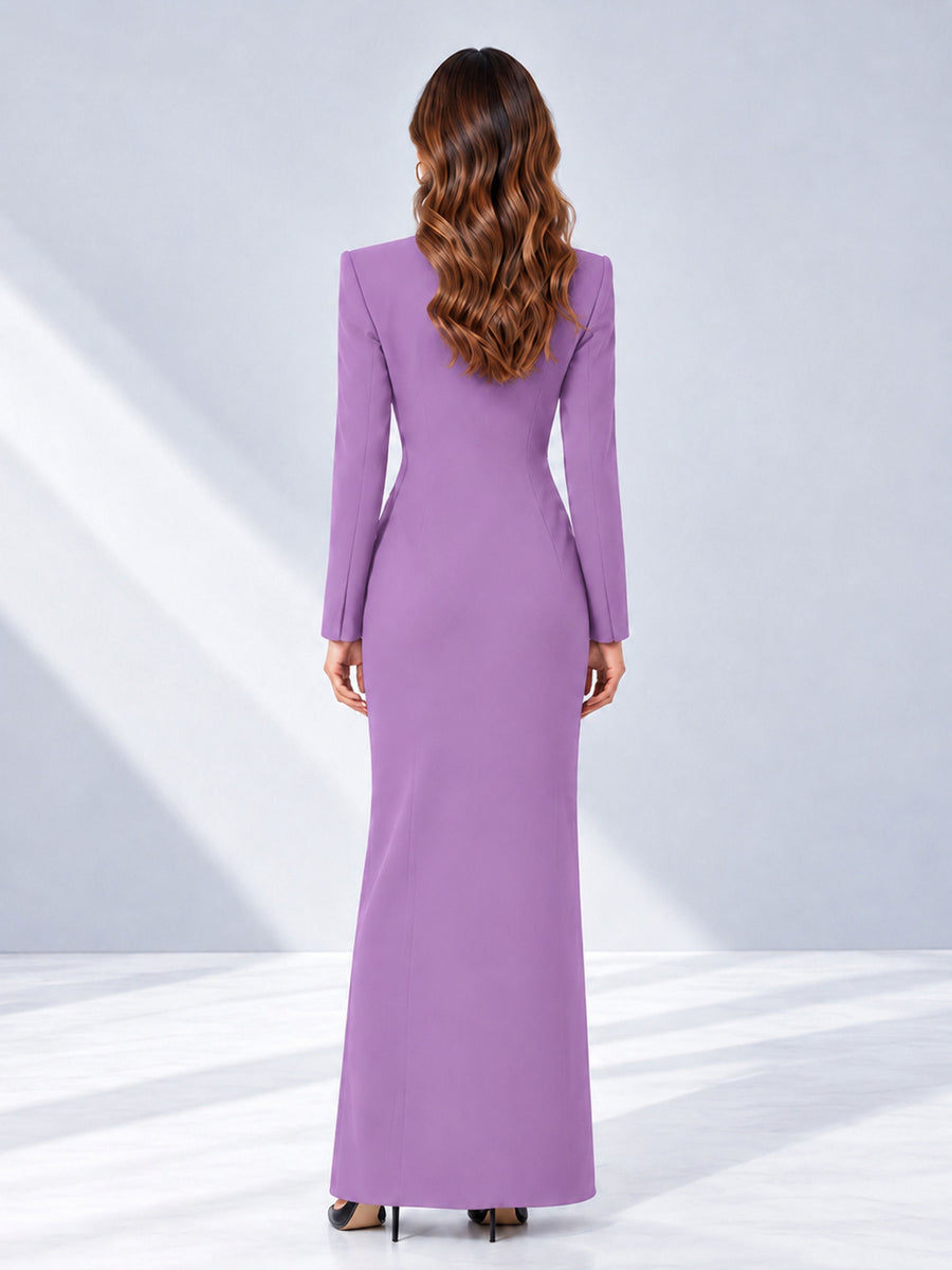 Lilac Tailored Fit Double Breasted Peak Lapel Floor-Length Women's Blazer