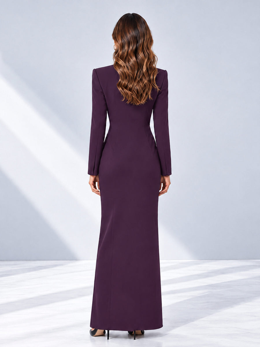 Plum Tailored Fit Double Breasted Peak Lapel Floor-Length Women's Blazer