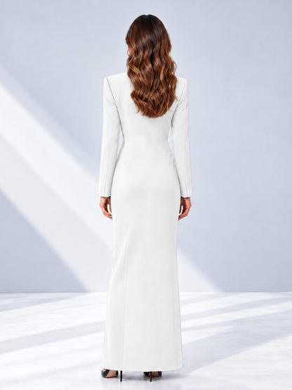 White Tailored Fit Double Breasted Peak Lapel Floor-Length Women's Blazer