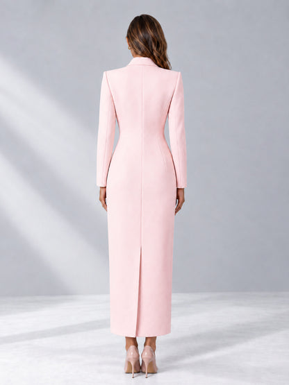 Blush Pink Tailored Fit Notch Lapel Double Breasted Long Women's Blazer