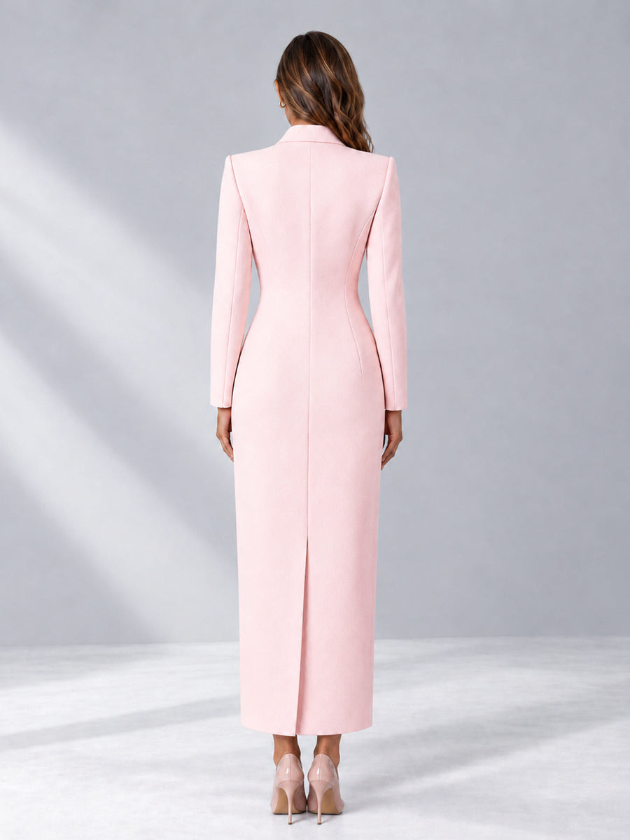Blush Pink Tailored Fit Notch Lapel Double Breasted Long Women's Blazer