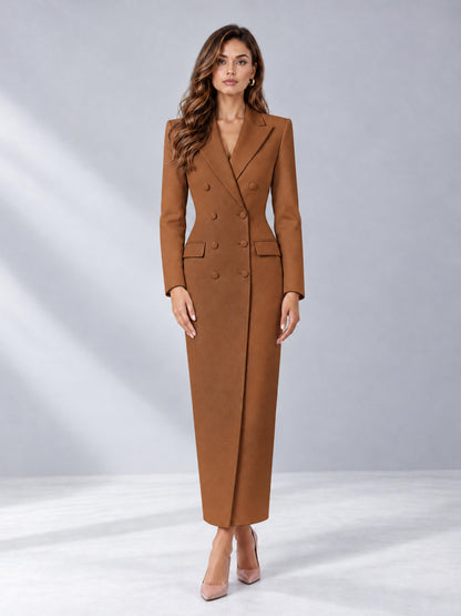 Burnt Orange Tailored Fit Notch Lapel Double Breasted Long Women's Blazer