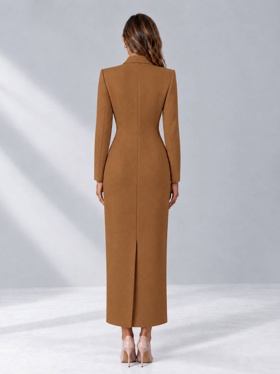 Burnt Orange Tailored Fit Notch Lapel Double Breasted Long Women's Blazer
