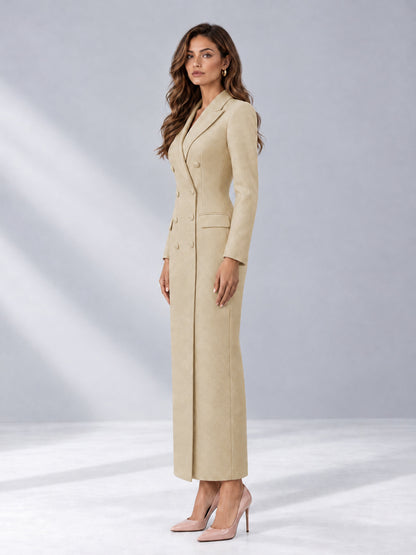 Champagne Tailored Fit Notch Lapel Double Breasted Long Women's Blazer