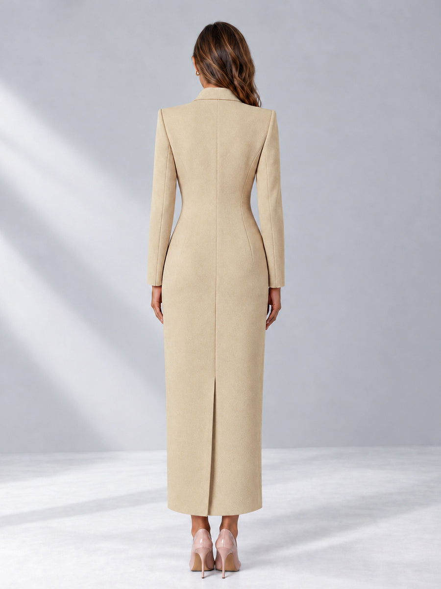 Champagne Tailored Fit Notch Lapel Double Breasted Long Women's Blazer