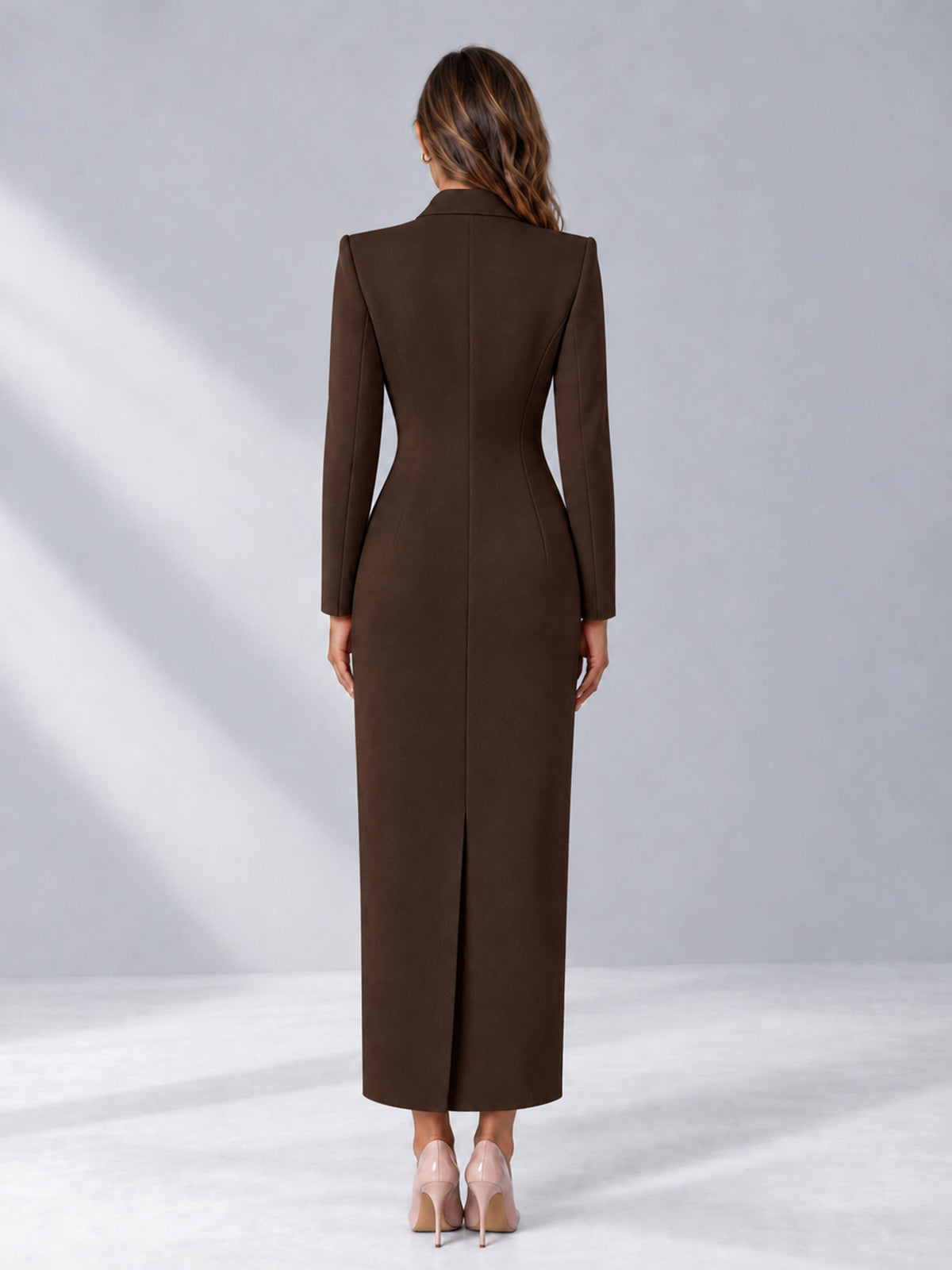 Chocolate Tailored Fit Notch Lapel Double Breasted Long Women's Blazer