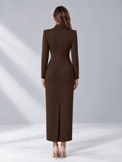 Chocolate Tailored Fit Notch Lapel Double Breasted Long Women's Blazer