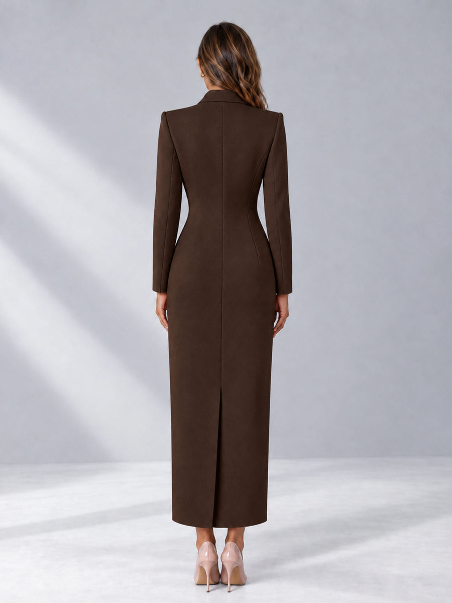 Chocolate Tailored Fit Notch Lapel Double Breasted Long Women's Blazer