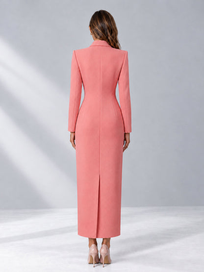 Coral Tailored Fit Notch Lapel Double Breasted Long Women's Blazer
