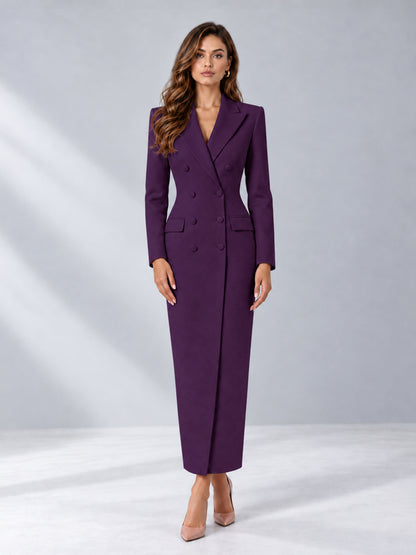 Dark Purple Tailored Fit Notch Lapel Double Breasted Long Women's Blazer