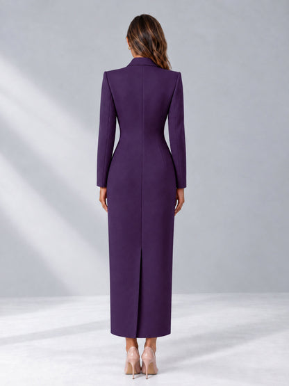 Dark Purple Tailored Fit Notch Lapel Double Breasted Long Women's Blazer