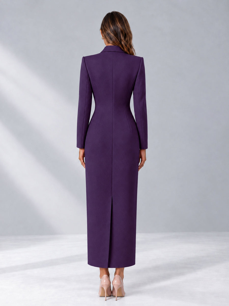 Dark Purple Tailored Fit Notch Lapel Double Breasted Long Women's Blazer