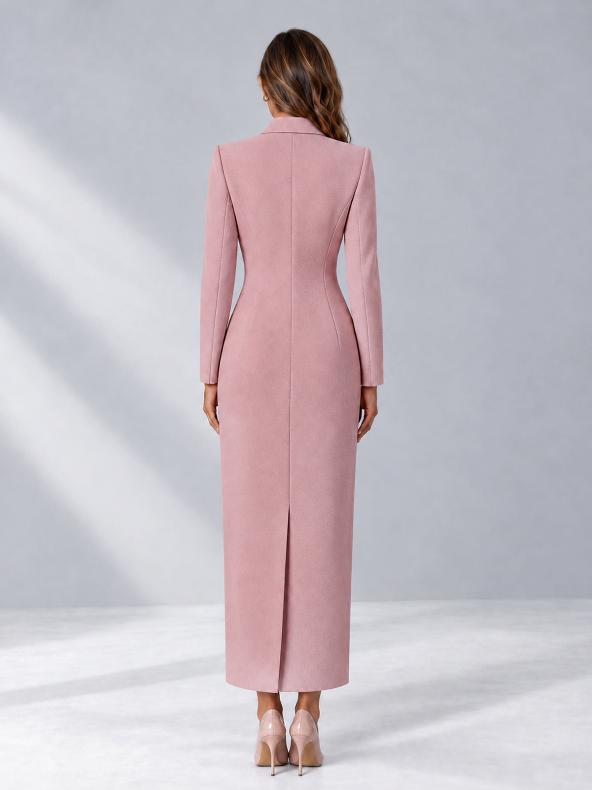 Dusty Rose Tailored Fit Notch Lapel Double Breasted Long Women's Blazer