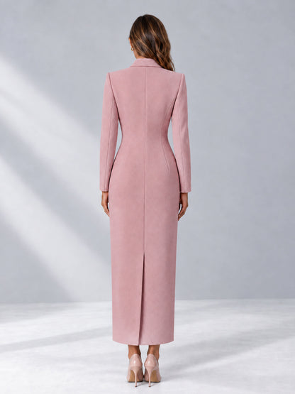 Dusty Rose Tailored Fit Notch Lapel Double Breasted Long Women's Blazer