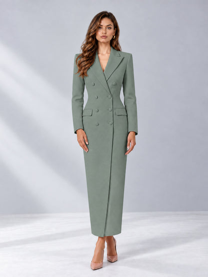 Eucalyptus Tailored Fit Notch Lapel Double Breasted Long Women's Blazer