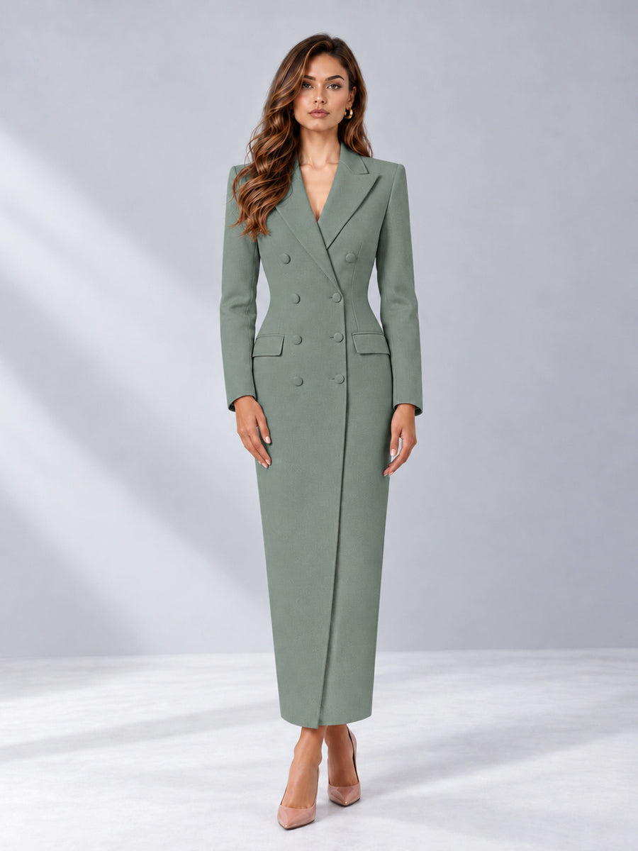Eucalyptus Tailored Fit Notch Lapel Double Breasted Long Women's Blazer