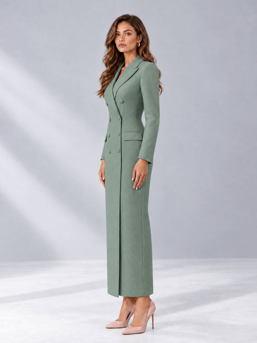 Eucalyptus Tailored Fit Notch Lapel Double Breasted Long Women's Blazer