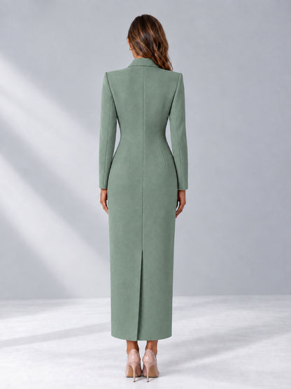 Eucalyptus Tailored Fit Notch Lapel Double Breasted Long Women's Blazer