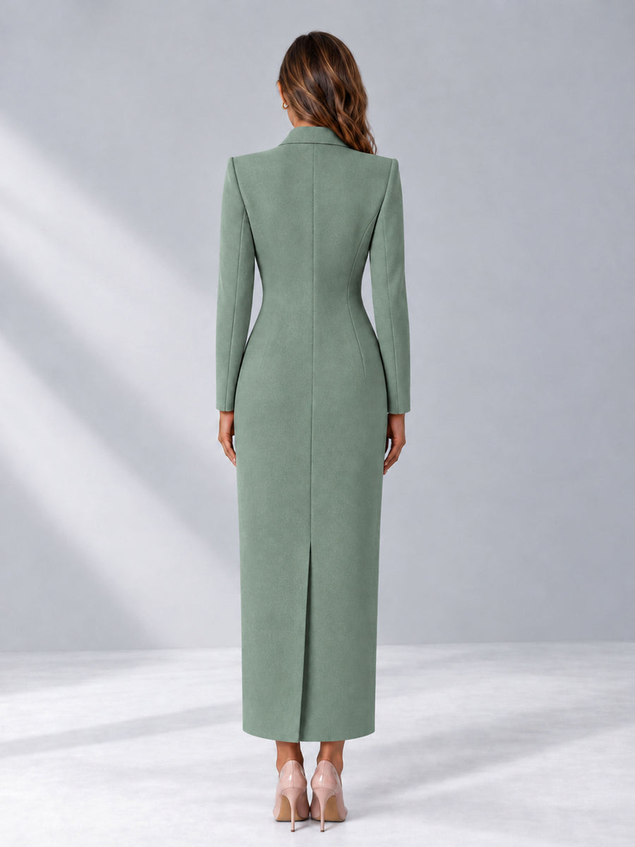 Eucalyptus Tailored Fit Notch Lapel Double Breasted Long Women's Blazer
