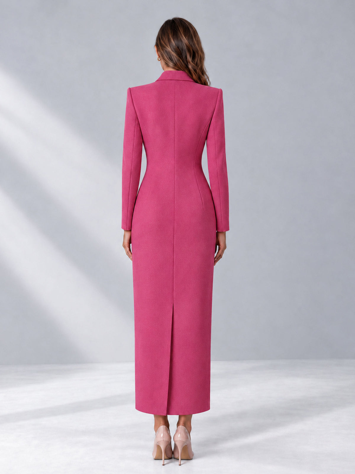 Hot Pink Tailored Fit Notch Lapel Double Breasted Long Women's Blazer