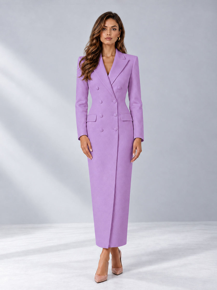Lilac Tailored Fit Notch Lapel Double Breasted Long Women's Blazer