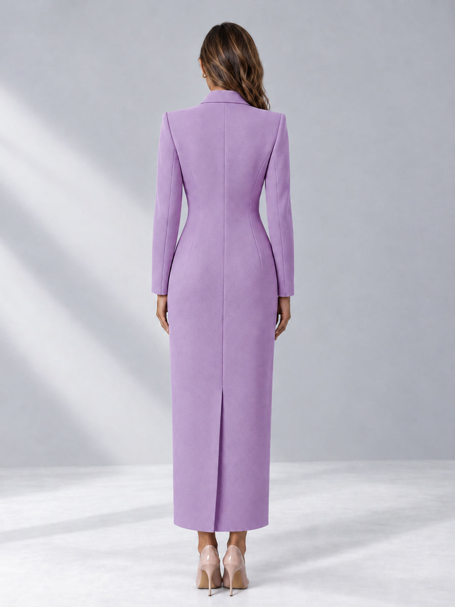 Lilac Tailored Fit Notch Lapel Double Breasted Long Women's Blazer