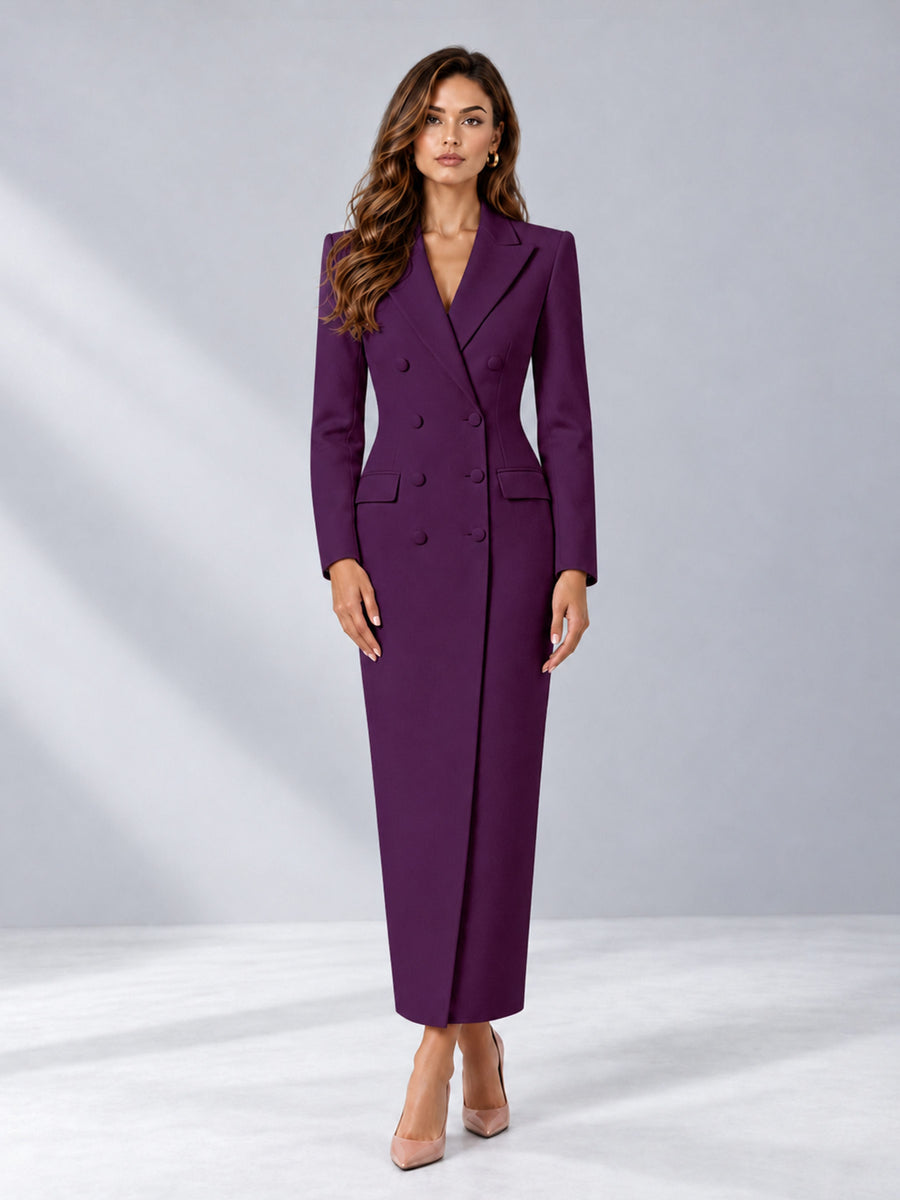 Plum Tailored Fit Notch Lapel Double Breasted Long Women's Blazer
