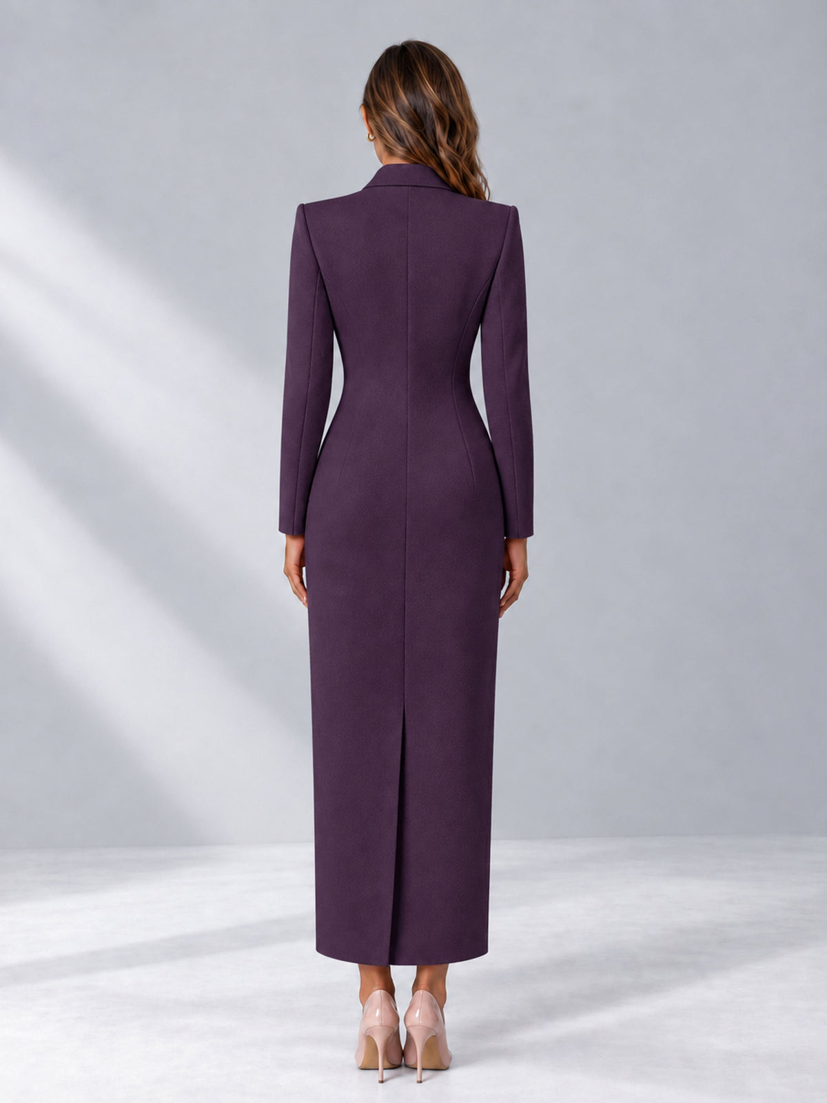 Plum Tailored Fit Notch Lapel Double Breasted Long Women's Blazer