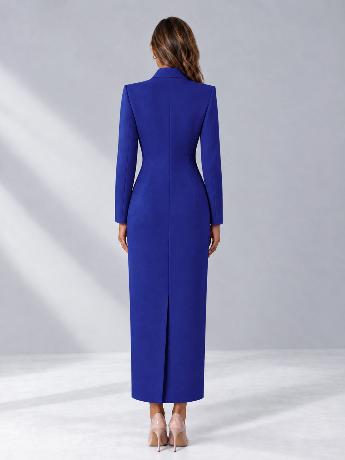 Royal Blue Tailored Fit Notch Lapel Double Breasted Long Women's Blazer