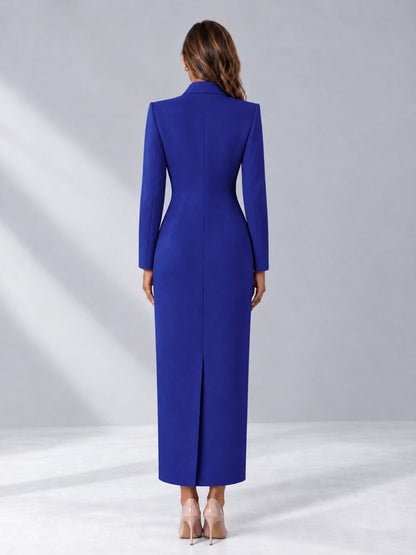 Royal Blue Tailored Fit Notch Lapel Double Breasted Long Women's Blazer