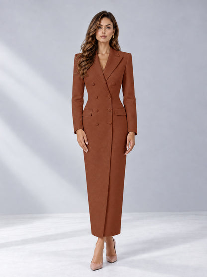 Rust Tailored Fit Notch Lapel Double Breasted Long Women's Blazer