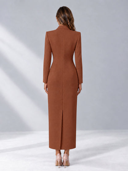 Rust Tailored Fit Notch Lapel Double Breasted Long Women's Blazer