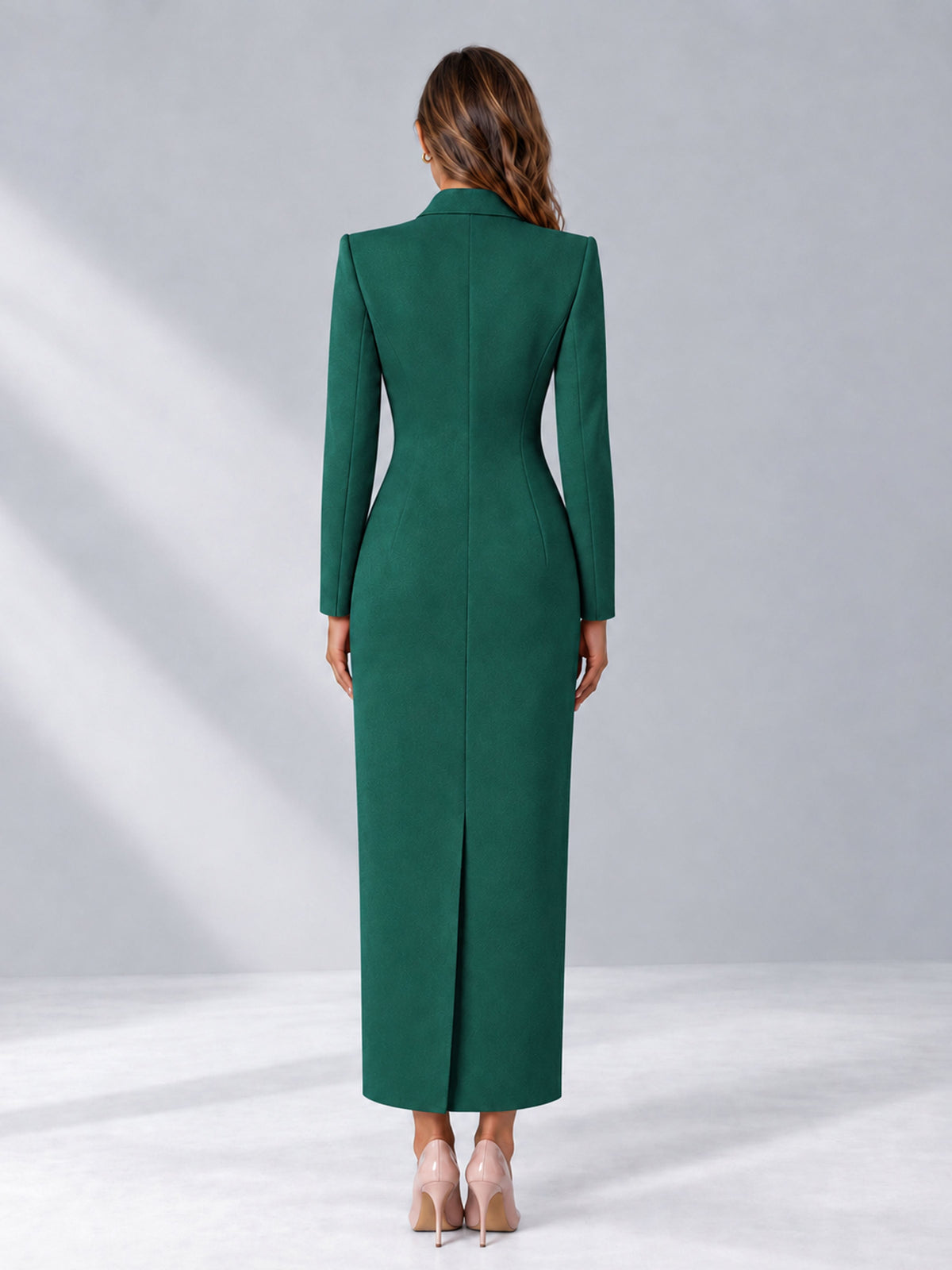Teal Tailored Fit Notch Lapel Double Breasted Long Women's Blazer