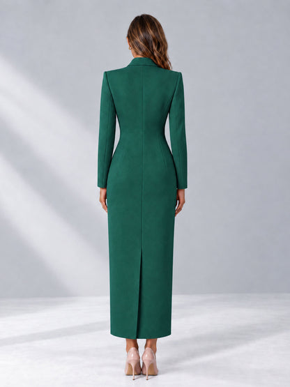 Teal Tailored Fit Notch Lapel Double Breasted Long Women's Blazer