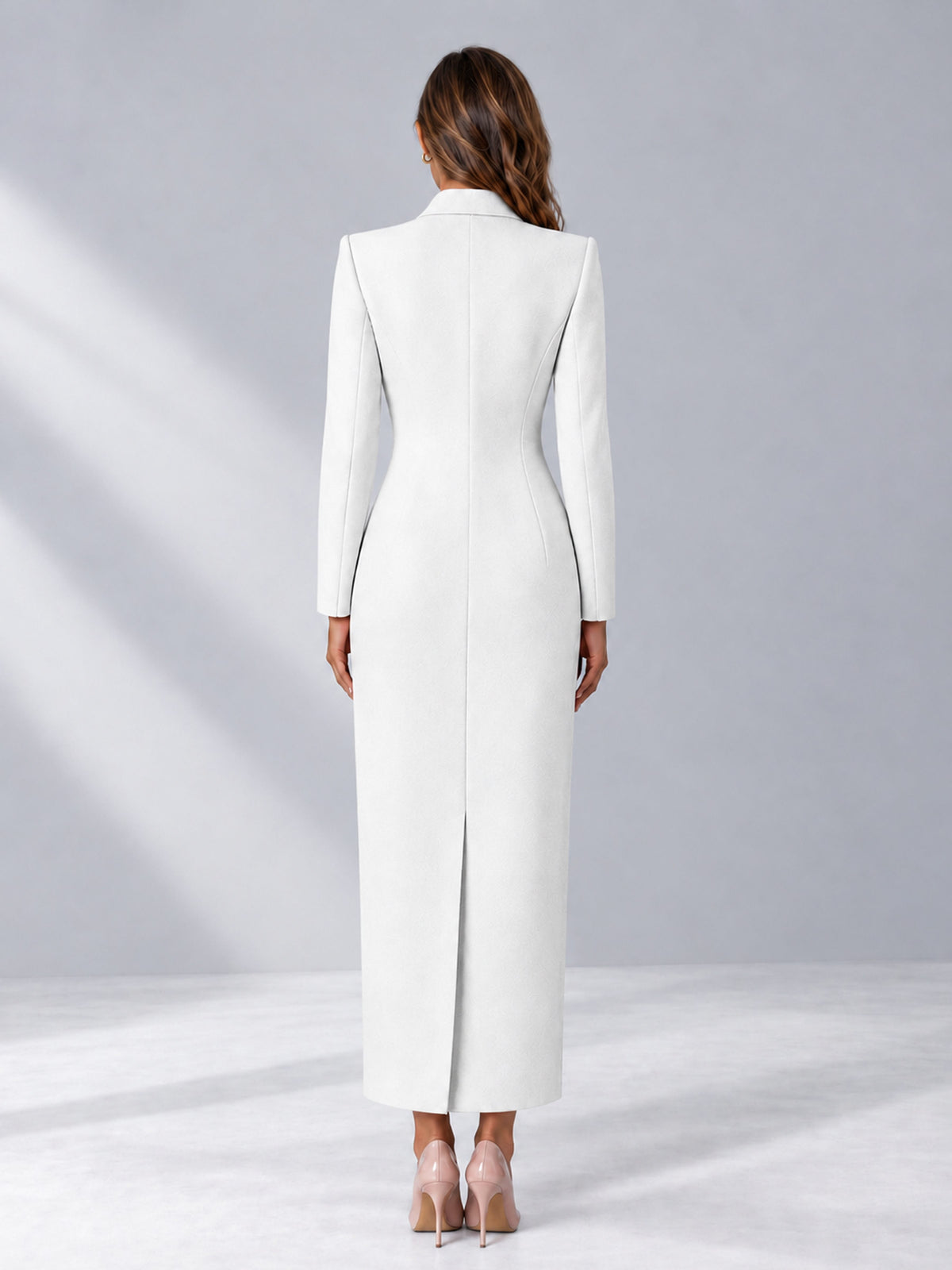 White Tailored Fit Notch Lapel Double Breasted Long Women's Blazer